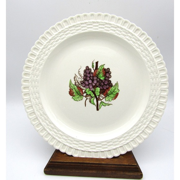 Copeland Spode Luncheon Plates 9.25" Set of 6 Grape Pattern Basket Weave Edge - Picture 3 of 9